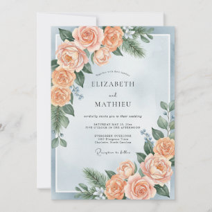 Invitación Boda Botánica de Invierno en Azul Polvo