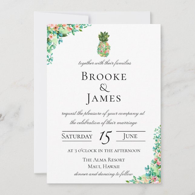 Invitación Boda botánica de la piña de la isla tropical (Anverso)