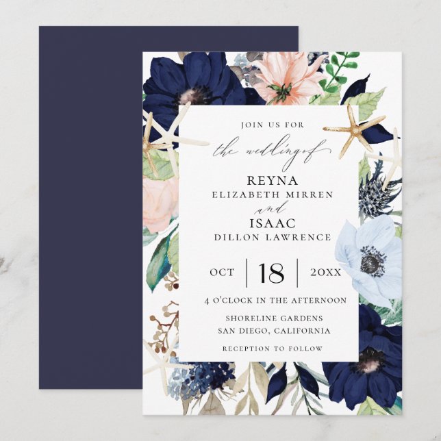 Invitación Boda botánica de la playa (Anverso / Reverso)