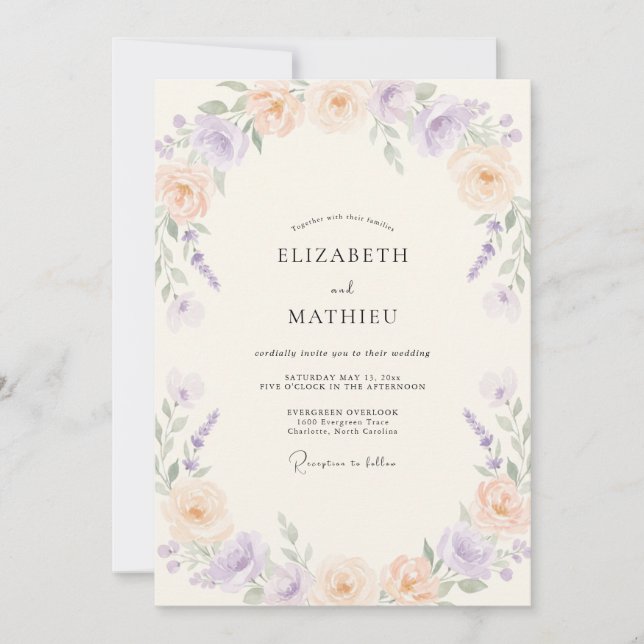 Invitación Boda Botánica de Lavanda (Anverso)