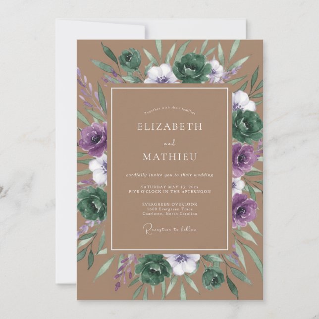 Invitación Boda Botánica de Lavanda en el Bosque (Anverso)