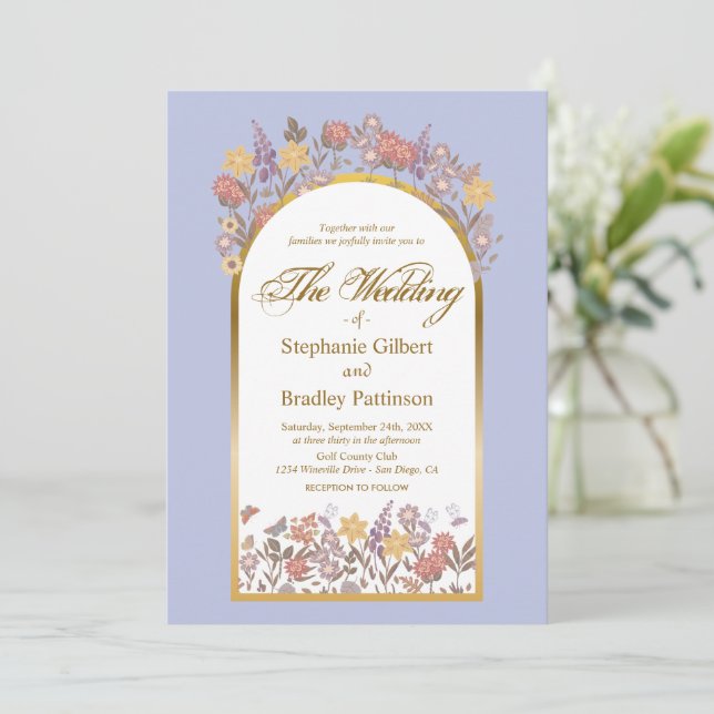 Invitación Boda Botánica de Lavender Gold Floral Elegante Bod (Anverso de pie)