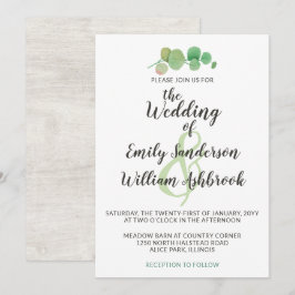 Invitación Boda Botánica de Madera Rústica y Hoja de Eucalipt