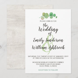 Invitación Boda Botánica de Madera Rústica y Hoja de Eucalipt