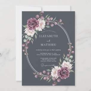 Invitación Boda Botánica de Medianoche Gris Carbón