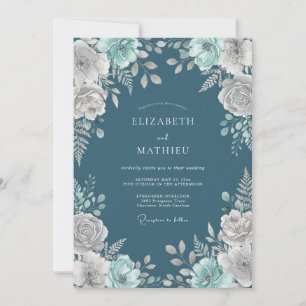 Invitación Boda Botánica de Medianoche Verdeazulada