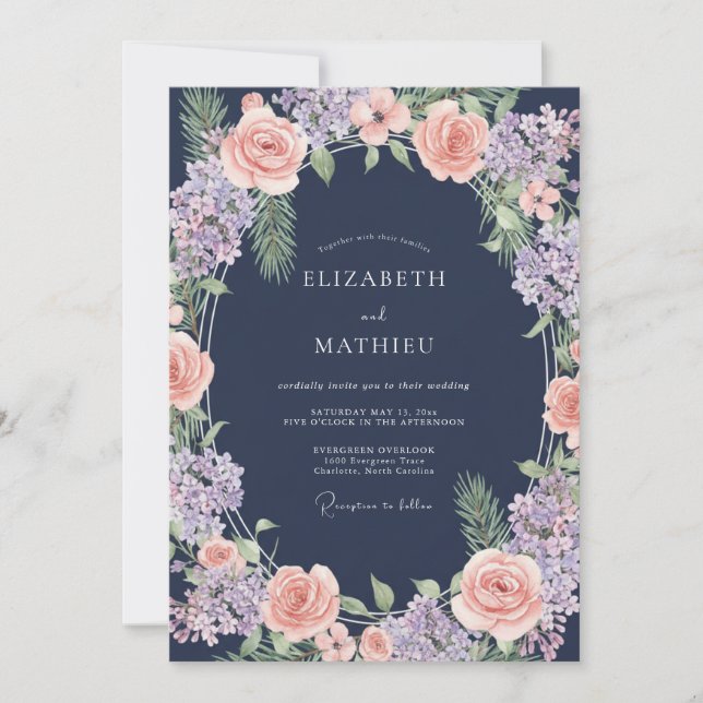 Invitación Boda Botánica de Melocotón Suave Marina (Anverso)