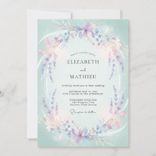 Invitación Boda botánica de menta, vincapervinca y glicina
