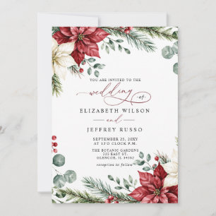 Invitación Boda Botánica de Navidad con Poinsettias y Piñas