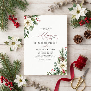 Invitación Boda Botánica de Navidad con Poinsettias y Piñas