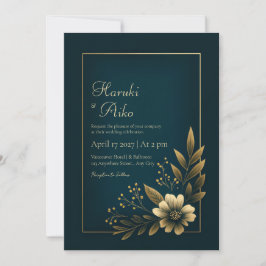 Invitación Boda Botánica de Oro Marina de Medianoche