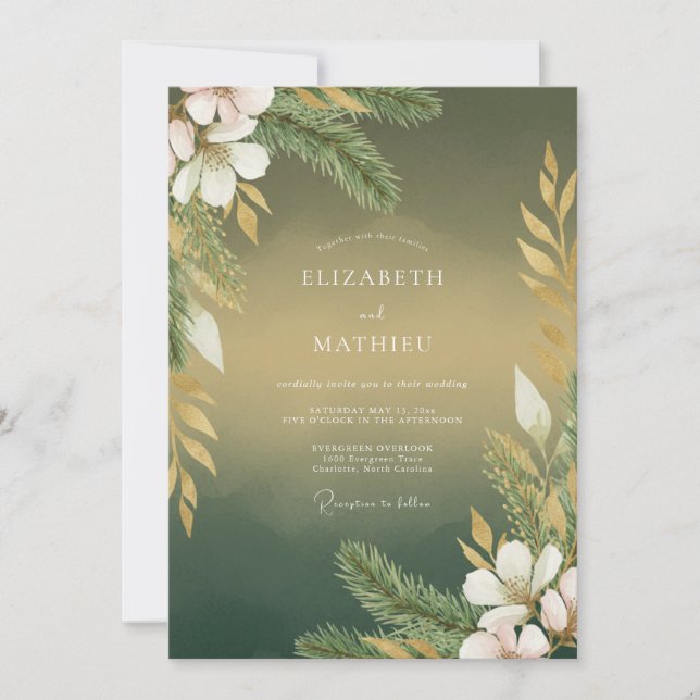 Invitación Boda Botánica de Oro Oliva (Anverso)