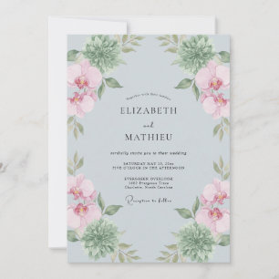 Invitación Boda Botánica de Orquídea Azul Polvoriento