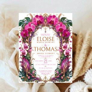 Invitación Boda Botánica de Orquídea Tropical Elegante Oro