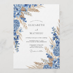 Invitación Boda botánica de otoño azul polvoriento
