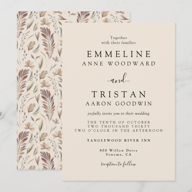 Invitación Boda Botánica de Otoño Boho (Anverso / Reverso)