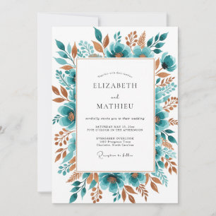 Invitación Boda Botánica de Otoño Floral Turquesa