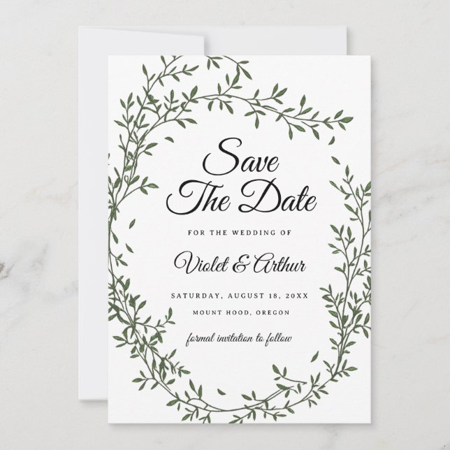 Invitación Boda Botánica De Palabras De Hielo Salven La Fecha (Anverso)