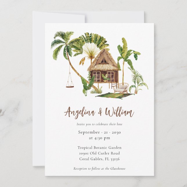 Invitación Boda Botánica de Palma Tropical (Anverso)