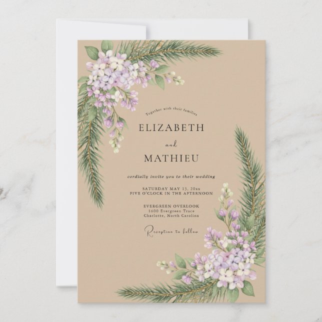 Invitación Boda Botánica de Pino Lavanda (Anverso)