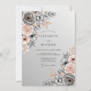 Invitación Boda Botánica de Pizarra Gris Pulida