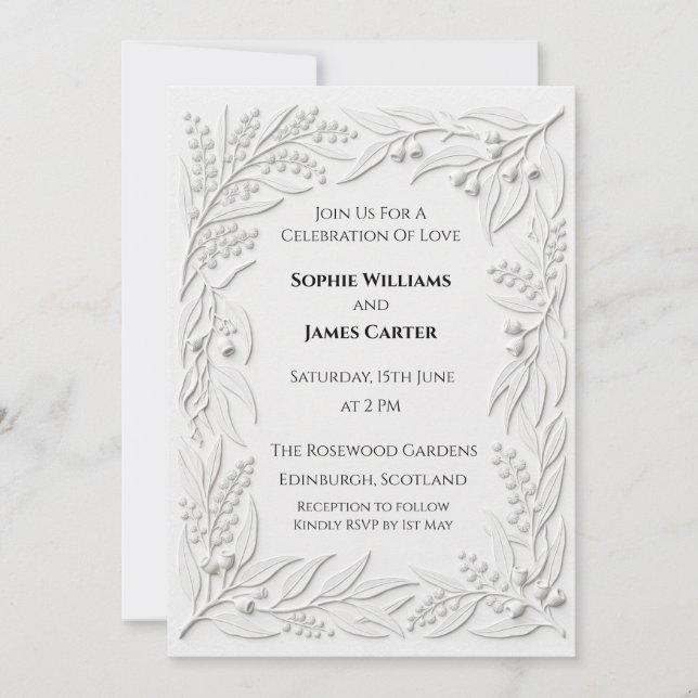 Invitación Boda Botánica de Plata (Anverso)