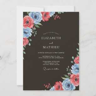 Invitación Boda Botánica de Primavera Azul Coral