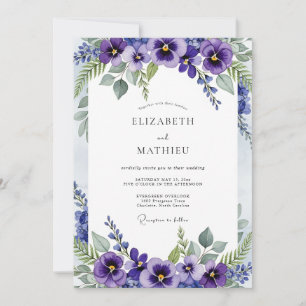 Invitación Boda botánica de primavera con pensamiento púrpura