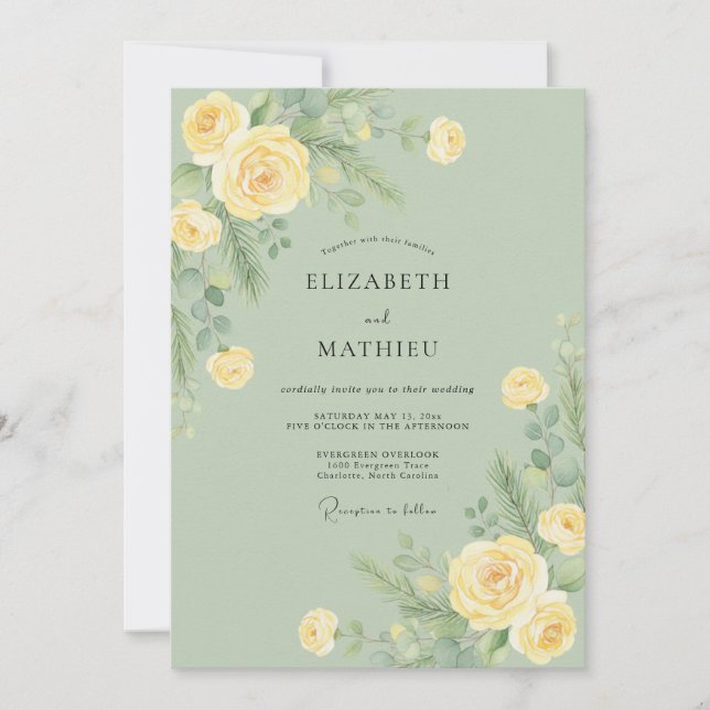 Invitación Boda botánica de primavera de color amarillo pálid (Anverso)