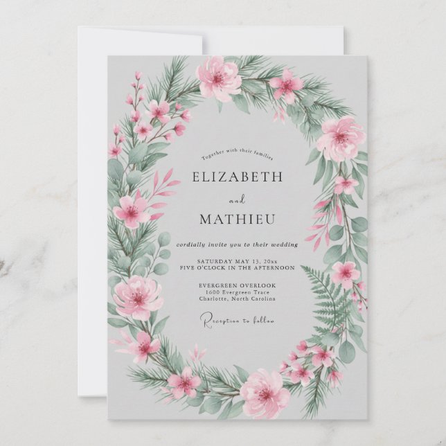 Invitación Boda botánica de primavera rosa (Anverso)