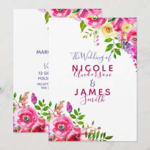 Invitación Boda Botánica de Primavera Rosa Brillante Floral A