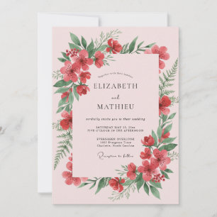Invitación Boda Botánica de Primavera Rosa Sonrojado Lujurios
