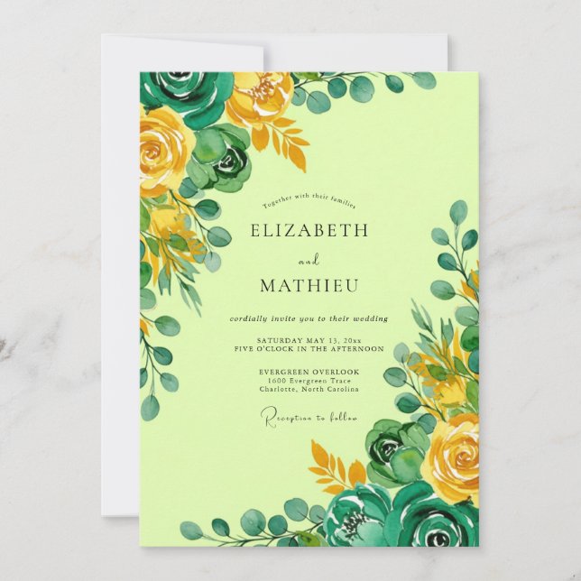 Invitación Boda botánica de primavera verde lima exuberante (Anverso)