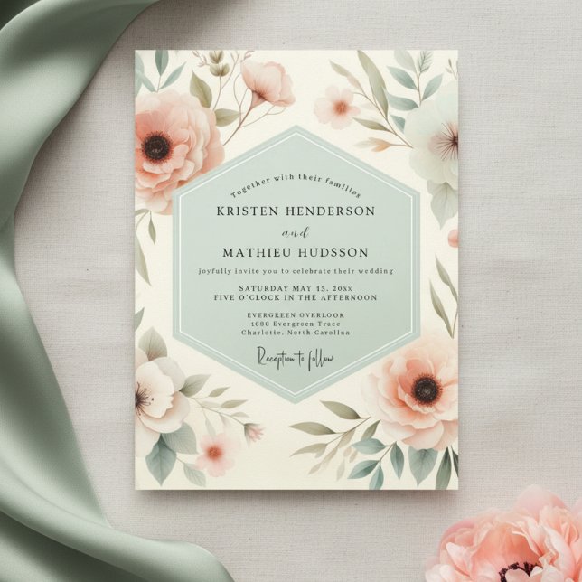 Invitación Boda Botánica de Romance con Rubor Pálido (Subido por el creador)