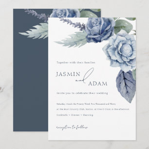 Invitación Boda Botánica de Rosa Azul Elegante