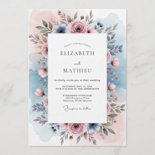 Invitación Boda Botánica de Rosa Azul Polvorienta