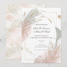 Invitación Boda Botánica de Salvia Dorada y Rubor 