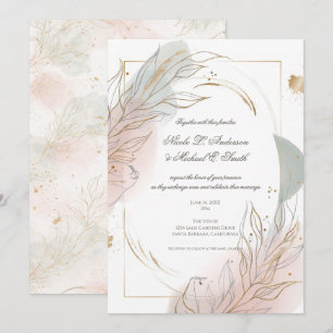 Invitación Boda Botánica de Salvia Dorada y Rubor