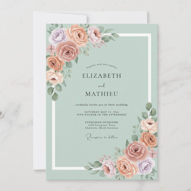 Invitación Boda Botánica de Salvia Pacífico (Anverso)