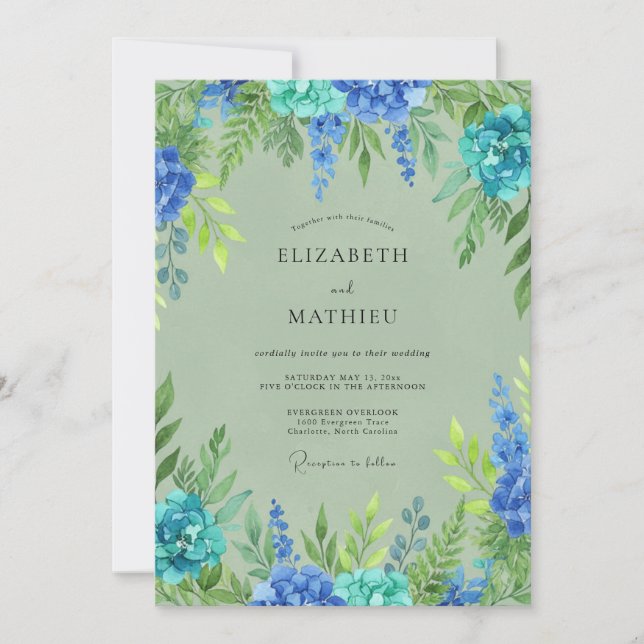 Invitación Boda Botánica de Salvia Turquesa (Anverso)