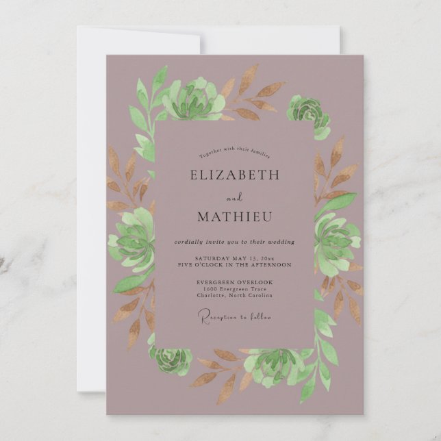 Invitación Boda Botánica de Suculenta Malva (Anverso)