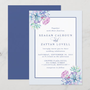 Invitación Boda Botánica de Suculentas Morado Polvo