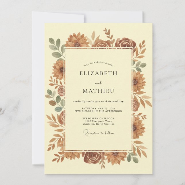 Invitación Boda Botánica de Terracota (Anverso)