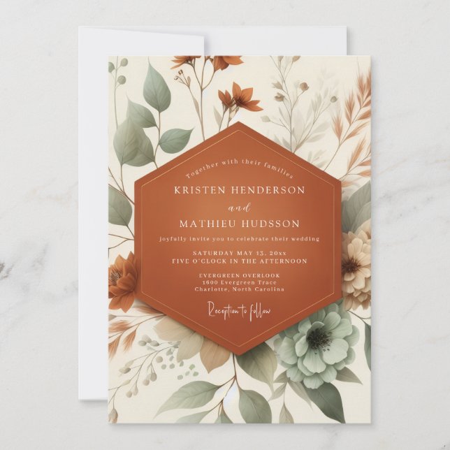 Invitación Boda Botánica de Terracota Sage (Anverso)