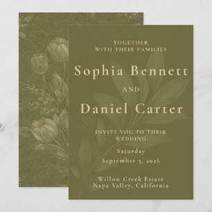 Invitación Boda Botánica de Tulipán Verde Oliva Elegante