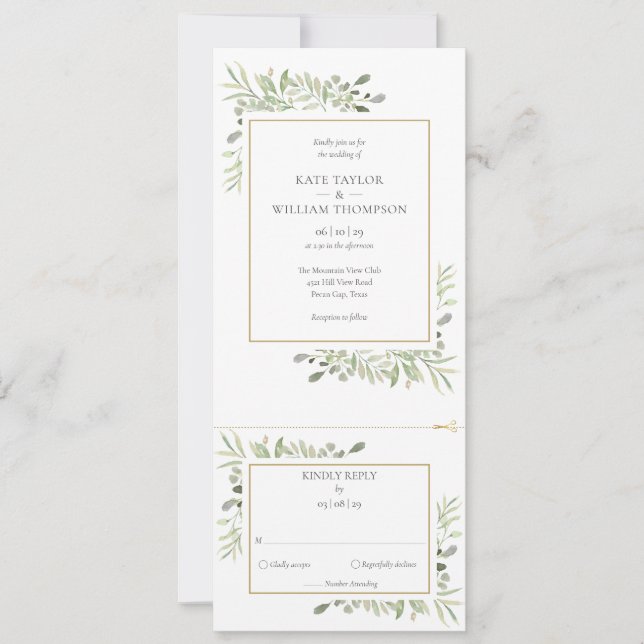 Invitación Boda Botánica de Vegetación Moderna Todo en Uno  (Anverso)