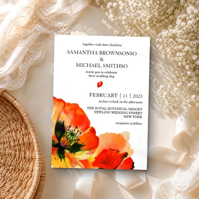 Invitación Boda Botánica de Verano con Flor de Amapola Roja (Subido por el creador)
