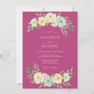 Invitación Boda botánica de verano fucsia elegante