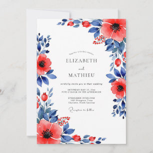 Invitación Boda Botánica de Verano Índigo Rojo