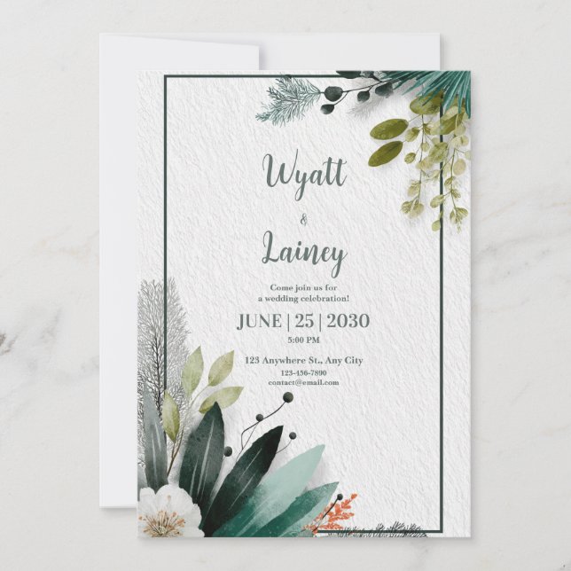 Invitación Boda Botánica de Verde Esmeralda Tropical Moderno (Anverso)